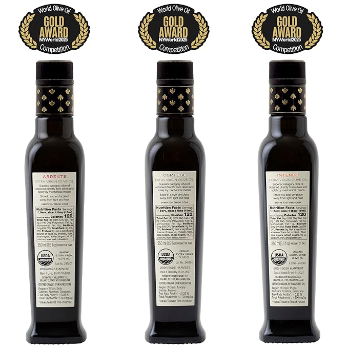 Entimio Collection +600 to +900 mg/kg Organic Extra Virgin Olive Oil Set, New 2024-2025 Early