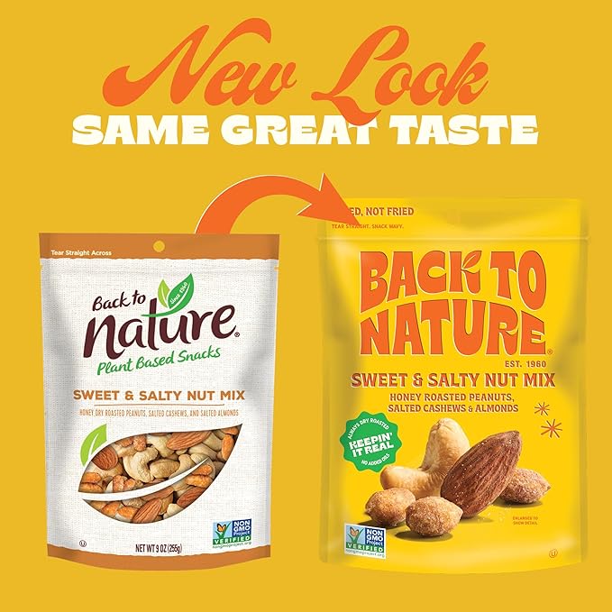 Back to Nature Sweet & Salty Nut Mix, Honey Roasted Peanuts, Salted Cashews & Almonds, Dry Roasted