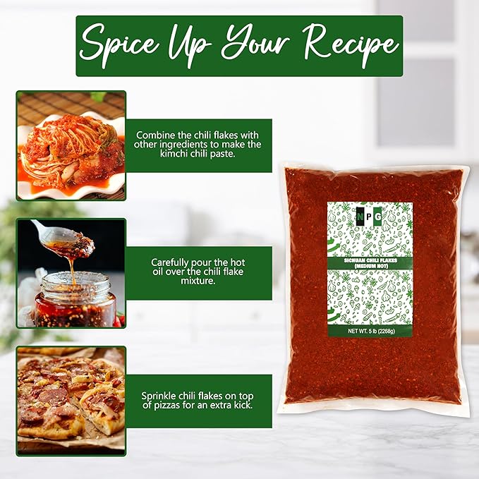 NPG Authentic Sichuan Chili Flakes 5 LB Bulk, Medium Hot, Szechuan Crushed Red Pepper Flakes Bulk