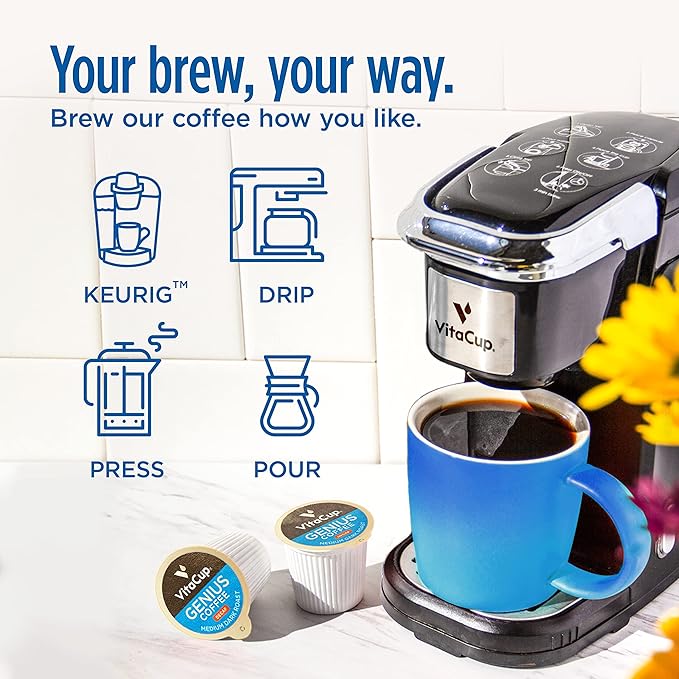 Decaf Genius Keto Coffee Pods with MCT Oil, Turmeric, and B Vitamins by VitaCup for Focus in