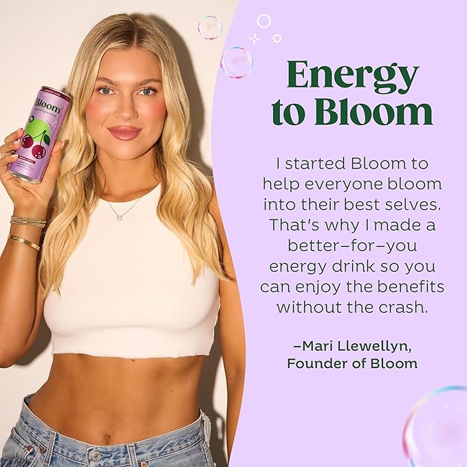 Bloom Nutrition Sparkling Energy Drink for Focus, Natural Caffeine, Zero Sugar, 180mg Caffeine