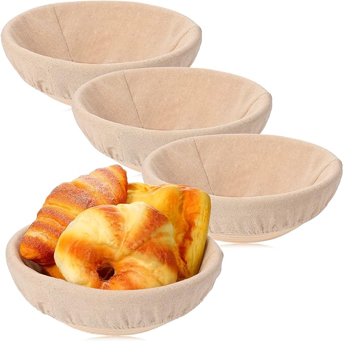 Patelai 10 Pieces Banneton Bread Proofing Basket Round Sourdough Proofing Basket Banneton Basket