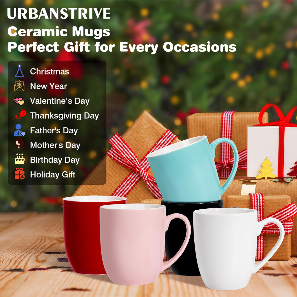 Urbanstrive 16 oz Large Coffee Mugs Set of 6 Ceramic Coffee Mug White Coffee Cups Tea Cups Idea