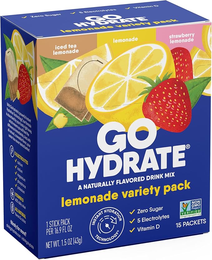 GoHydrate Instant Hydration Powder Packets - Low Sodium Electrolytes Drink Mix - Natural Hydration