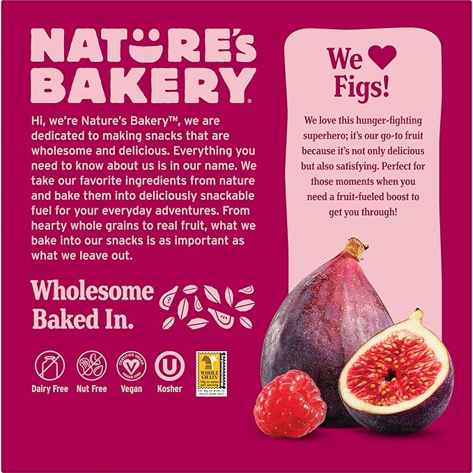 Nature?™s Bakery Whole Wheat Fig Bars, Raspberry, Real Fruit, Vegan, Non-GMO, Snack bar, 6 Count