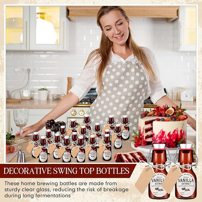 Vesici 12 Sets Swing Top Glass Bottles Set Amber Homemade Vanilla Extract Bottles with Stoppers