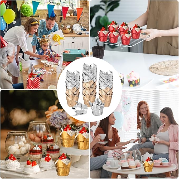 uxcell 100 Pcs Tulip Cupcake Liners, Muffins Liners Aluminum Foil Cupcake Wrappers Baking Cups