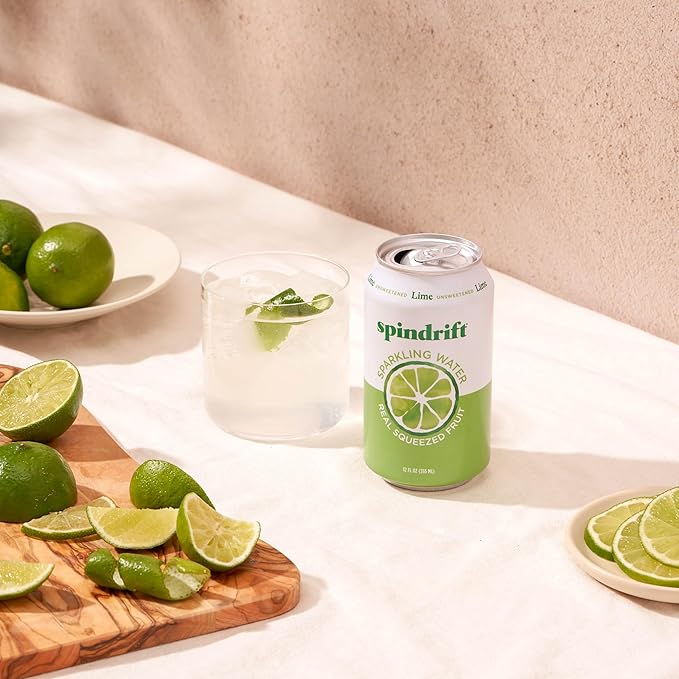 Spindrift Sparkling Water, Lime Flavored, Made with Real Squeezed Fruit, 12 Fl Oz Cans, Pack of 24