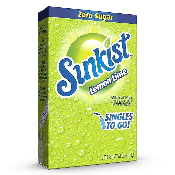 Sunkist Soda Lemon Lime Singles To Go Drink Mix, 0.53 OZ, 6 CT (Pack of 12)