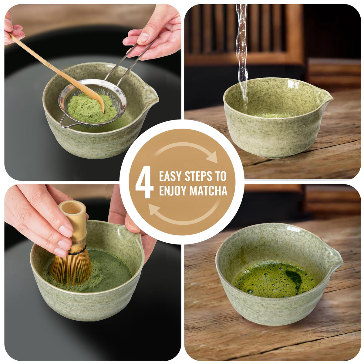 Matcha Whisk Set, Matcha Making Kit Whisk (Chasen Holder), Ceramic Whisk Holder (Mottled Green)
