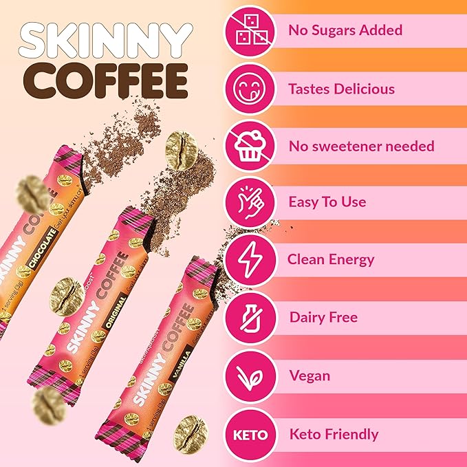 Skinny Boost Instant Skinny Coffee Sticks (Vanilla) - Made with Arabica Coffee Beans, Garcinia