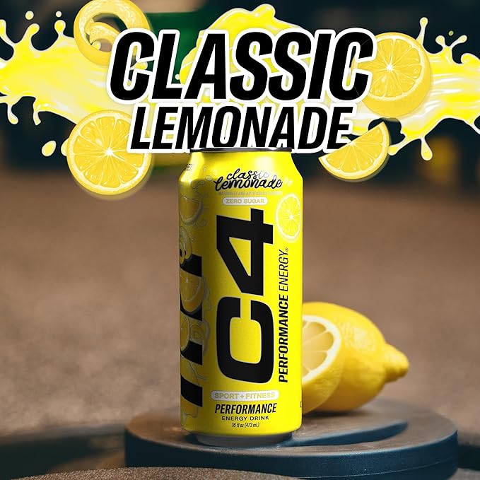 C4 Energy Drink, Lemonade Limited Edition Carbonated, Sugar Free Pre Workout Performance Drink with