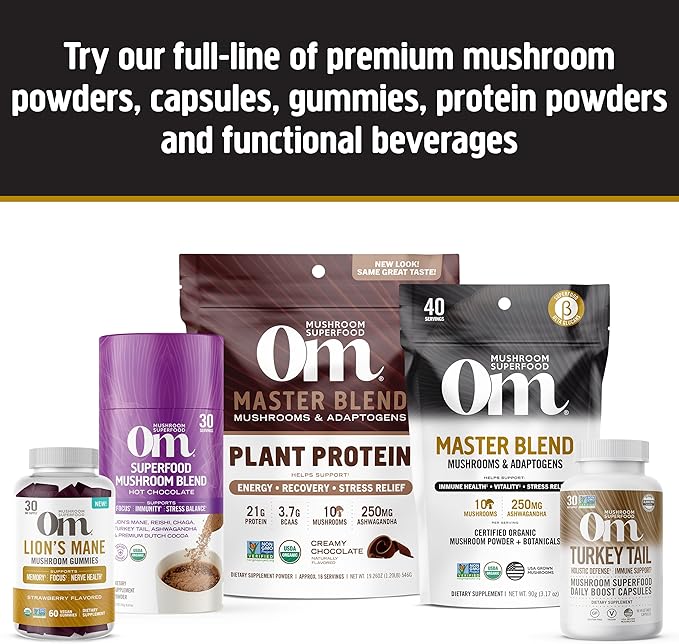OM Mushroom Superfood Lion's Mane Gummies, 60 Count, 30 Servings, USA Grown Organic Mushrooms