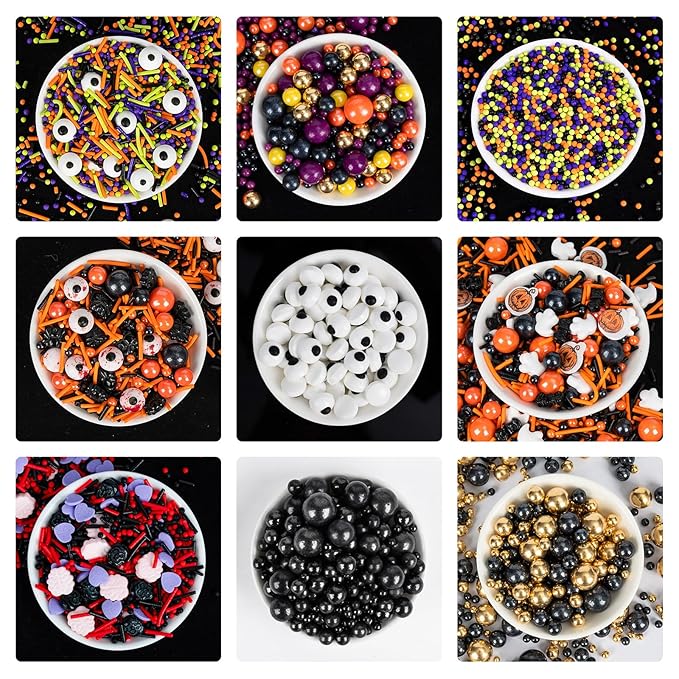 Edible Halloween Pumpkin Sprinkles,Orange Pearls Mix White Ghost,130g/4.58oz,Black Bat