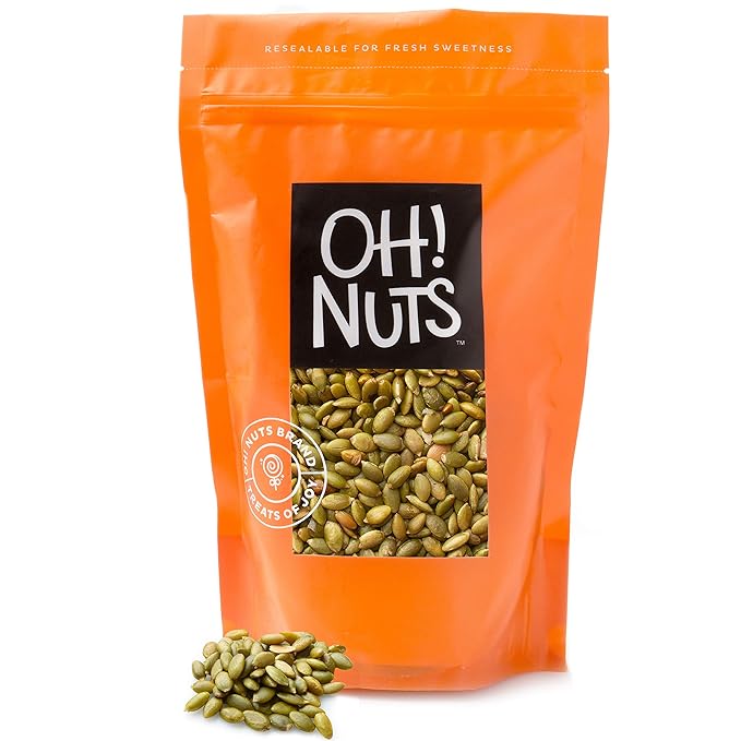 Oh! Nuts Pumpkin Seeds - Roasted Salted - 1.25 lb - No Shell Pepitas - Packed in New York Zip-Seal