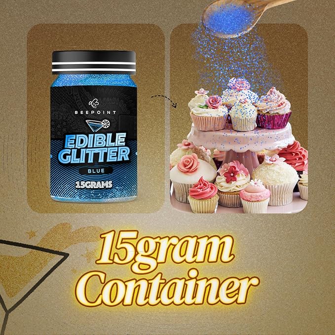 BeePoint Blue Edible Glitter for Drinks 15g - Food Grade, Vibrant Color Shimmer Powdered Dust for