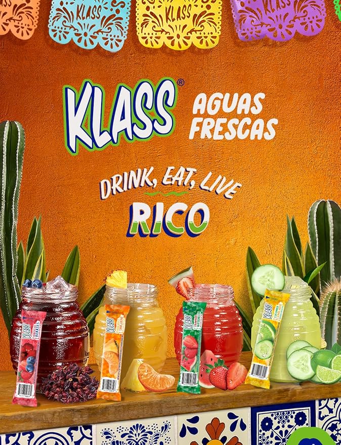 Klass Aguas Frescas | Drink Mix Hibiscus Berries | Sugar Free! (Pack of 4, 40 Count Powder Stick