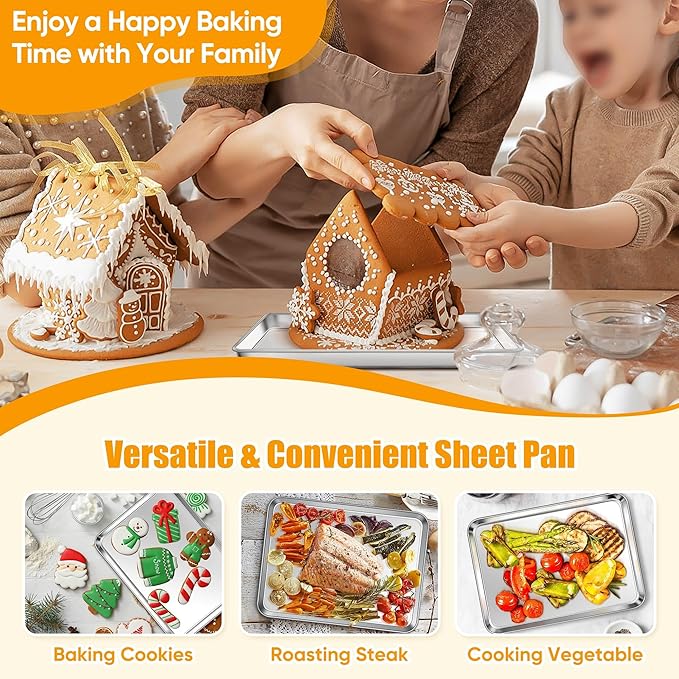 Homikit 2 Pack Baking Sheet, 9 x 13 Inches Stainless Steel Quarter Sheet Pan Set for Baking Cooking