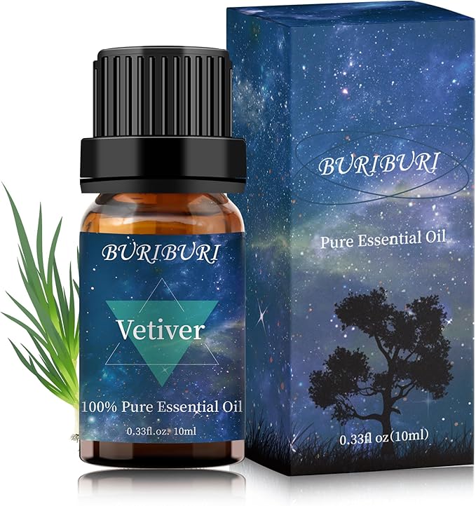 BURIBURI Vetiver Essential Oil Organic for Diffuser, Skin, Candle Soap Perfume Making - 100% Pure
