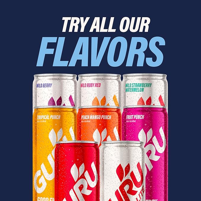 GURU Yerba Mate Organic Energy Drinks, Clean Energy Drink with Plant Based Natural Caffeine from