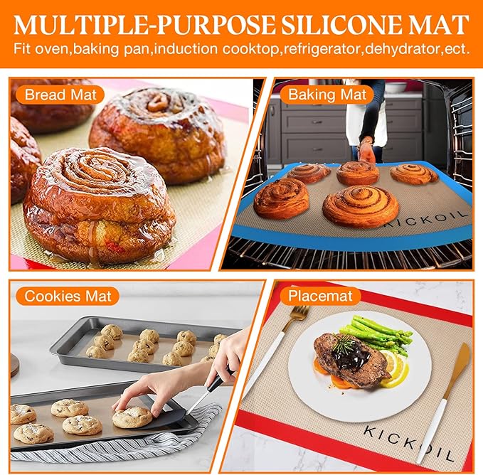 Silicone Baking Mat Large Set 4 Half Sheet-Silicone Bakeware Mat for Oven Reusable Heat Resistant