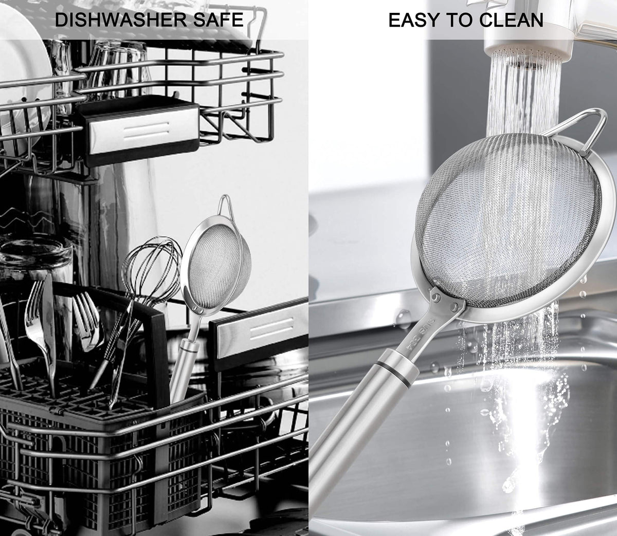 SUNWUKIN 304 Stainless Steel Fine Mesh Strainers for Kitchen, Colander-Skimmer with Handle, Sieve
