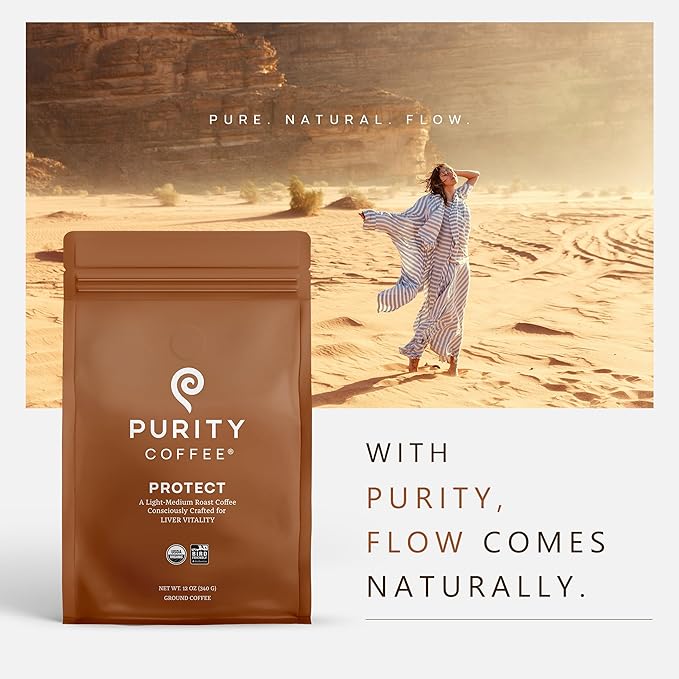 Purity Coffee PROTECT Light-Medium Roast Ground Coffee for Liver Vitality - USDA Organic and
