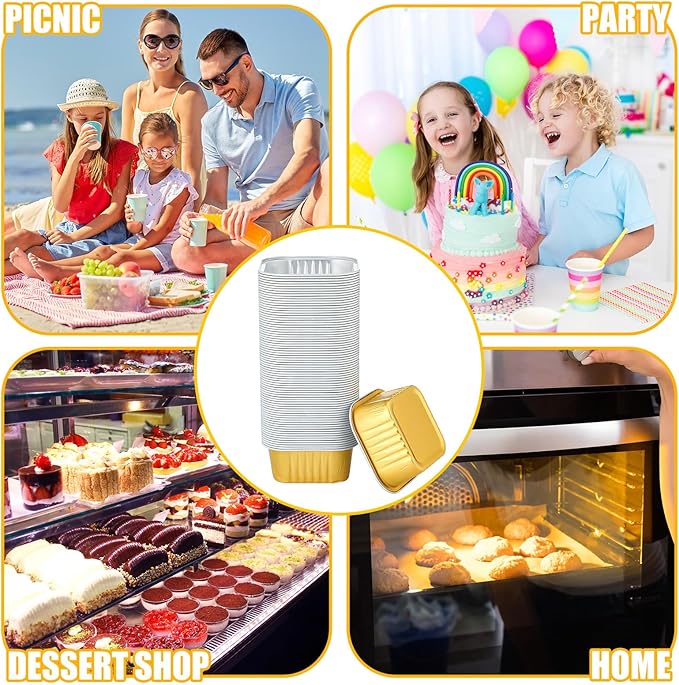 Hushee 600 Pcs Aluminum Foil Baking Cups with Lids and Spoons 5oz Disposable Ramekins Dessert