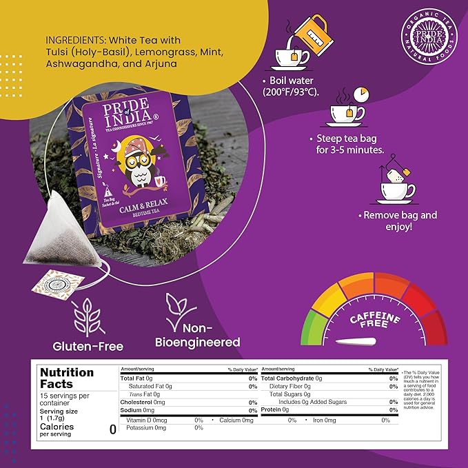 Pride of India | PACK of 2 - Sip and Relax : Bedtime Tea | 15 Pyramid Full Leaf Individually
