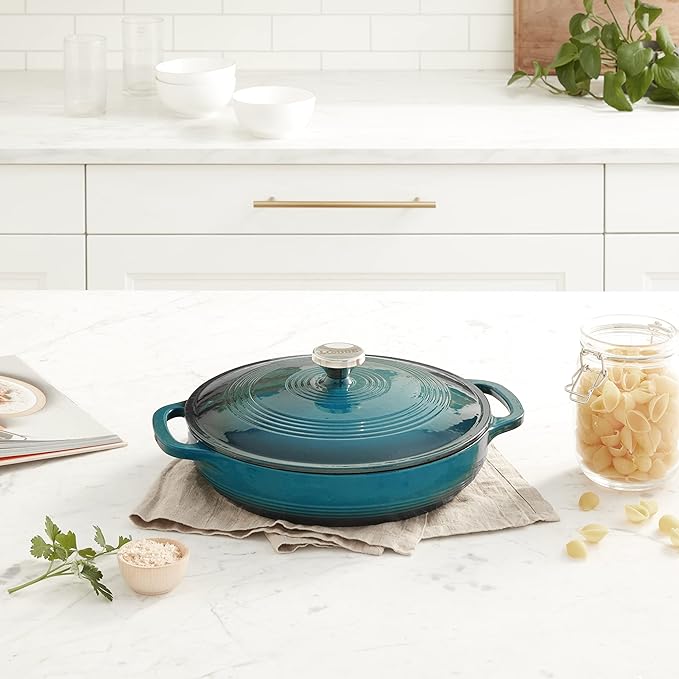 Lodge 3.6 Quart Enameled Cast Iron Covered Casserole with Lid ??Dual Handles ??Oven Safe up to