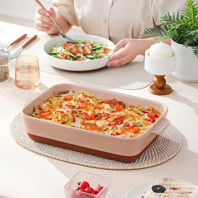 MALACASA 4.8 Qt Ceramic Oven Dish with Handles, 9 x 13 Inch Baking Dish Casserole Dishes, Deep