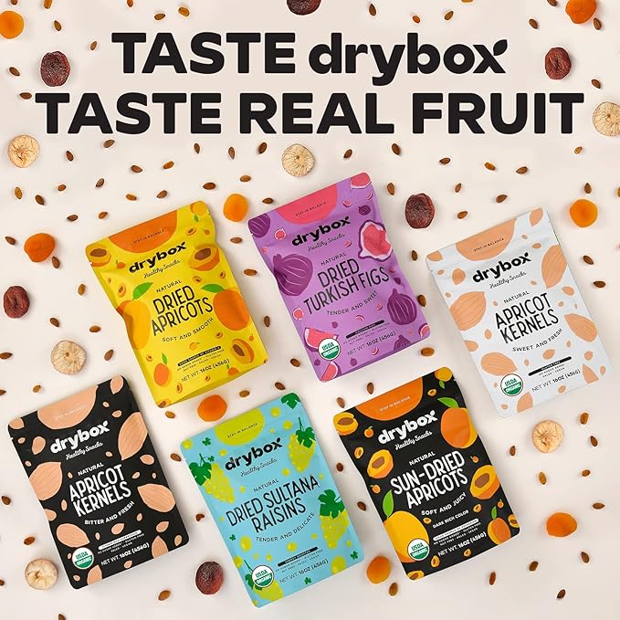 Drybox Unsulfured Organic Sun Dried Turkish Apricots, Unsweetened No Sugar Added, Non-GMO Dried