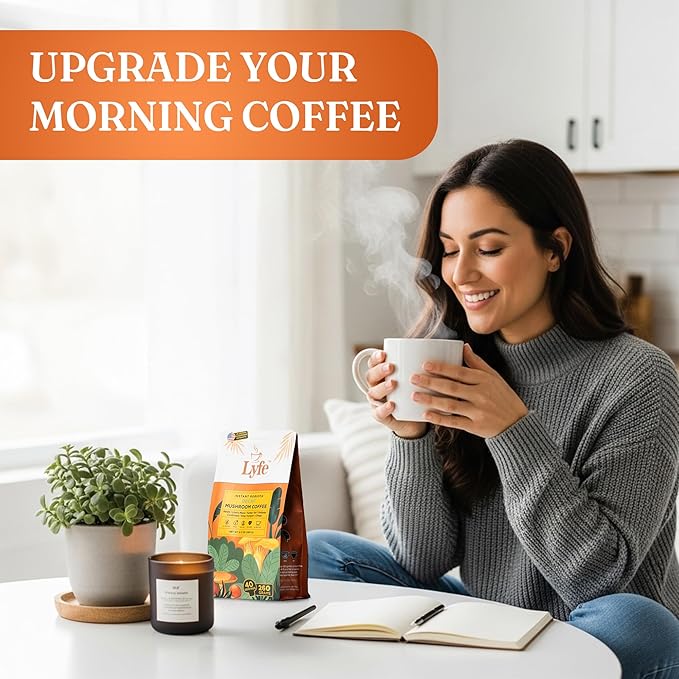 LYFE Organic Instant Decaf Mushroom Coffee ??Lion?™s Mane, Chaga, Cordyceps, Turkey Tail | USA