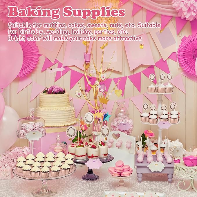 300 Pack Rose Gold Cupcake Liners Bulk Disposable Foil Muffin Cups 3.5 oz Wrappers for Baking