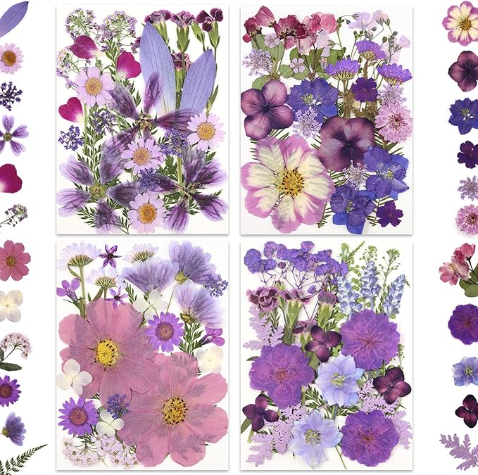 100P Purple Pressed Flowers – Real Dried Flowers for Crafts in Rich Violet Tones, Ideal for Resin