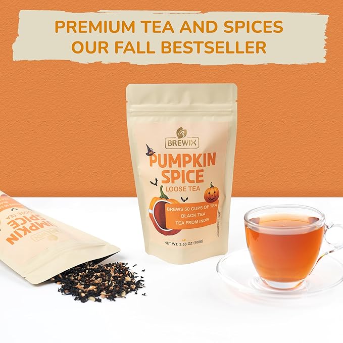 BREWIX, Pumpkin Spice Black Tea, Loose Leaf Tea (50+ Cups, 3.53oz/100g) | Fall | Halloween | Warm