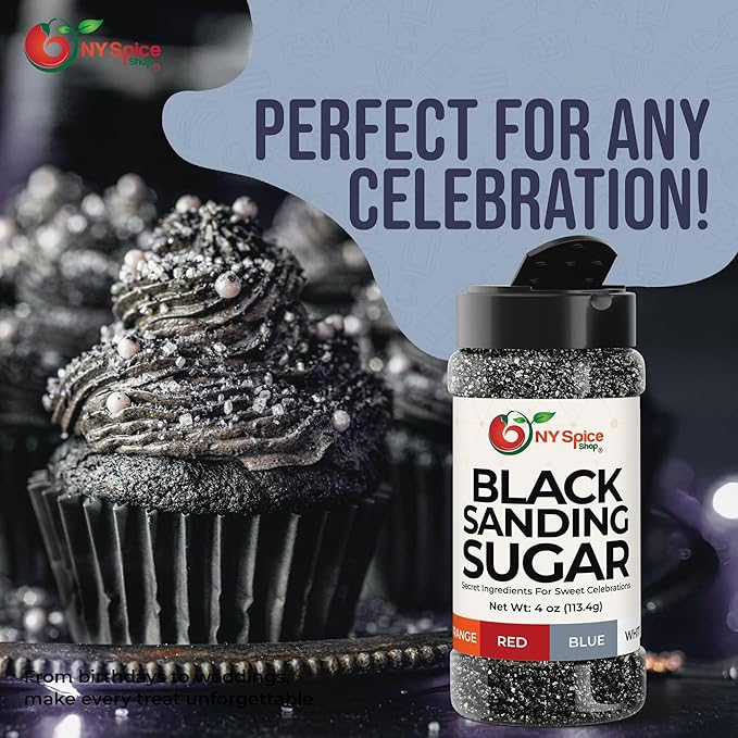 NY Spice Shop Black Sanding Sugar - 4 Ounce Sweet Colorful Edible Sprinkles For Candy Dish - Sugar