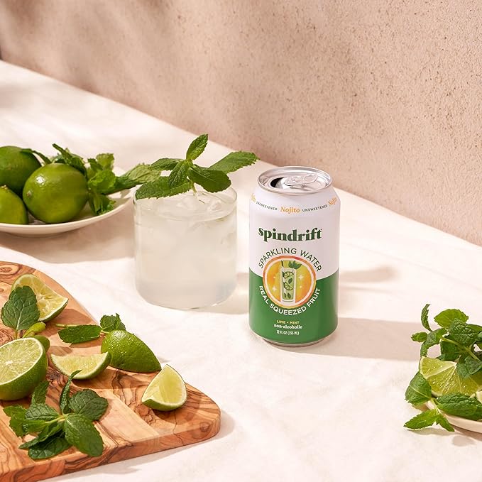 Spindrift Sparkling Water, Nojito Flavored, Made with Real Squeezed Fruit, 12 Fl Oz Cans, Pack of