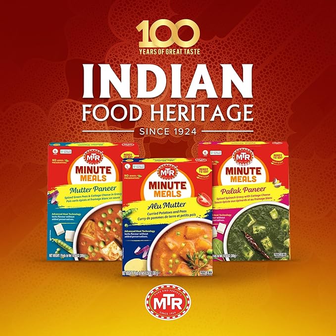 MTR - Minute Meals: Aloo Mutter - Curried Potatoes and Peas - Authentic Indian Ready-to-Eat Meal