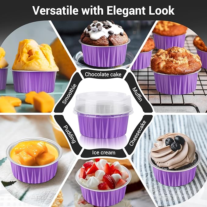 EUSOAR Dessert Cups with Lids, 5oz 100pcs Reusable Cupcake Cups with Lids, 125ml Pie Ramekins