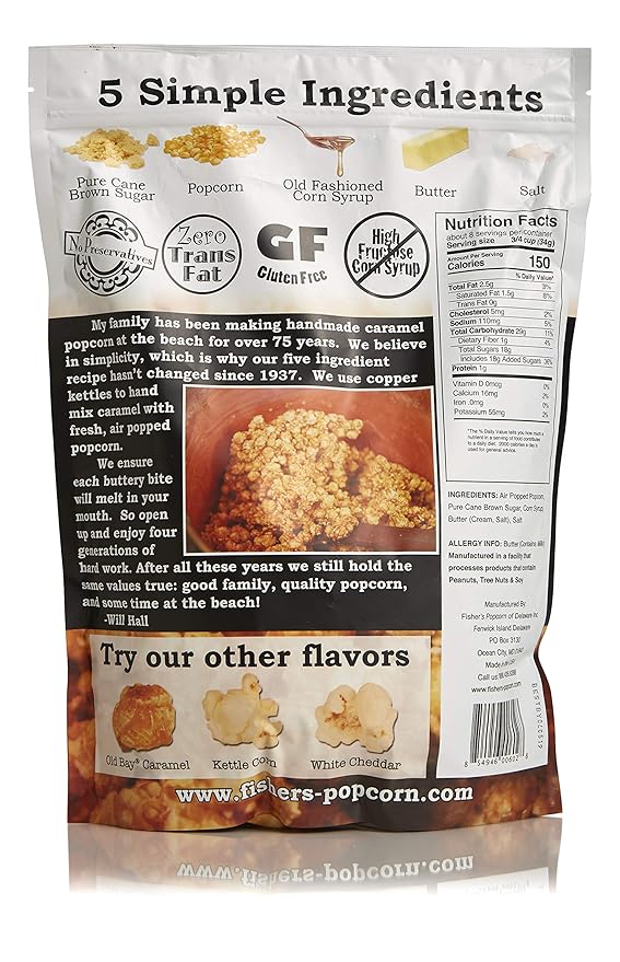 Fisher's Popcorn | Caramel Flavor | 10oz Bag | 4-Pack