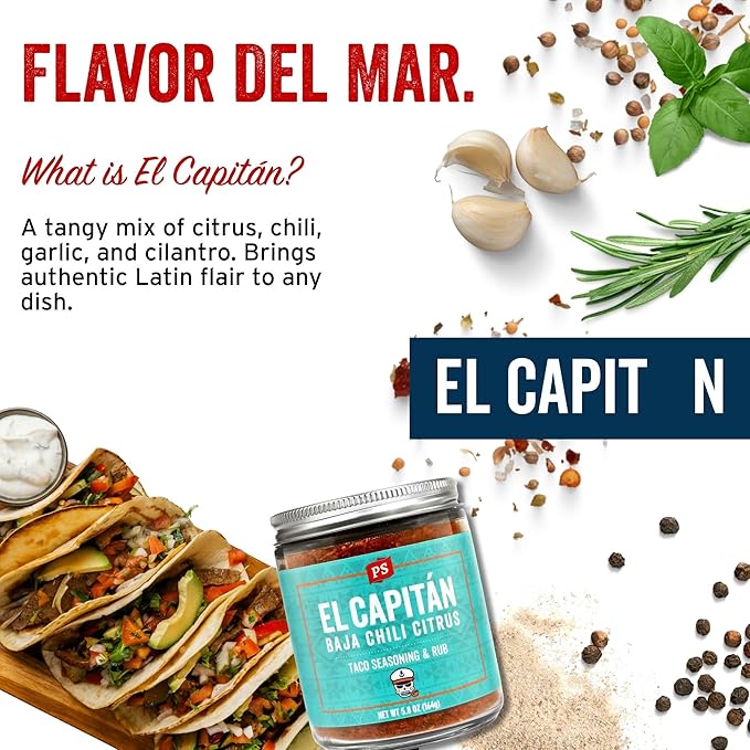 PS Seasoning El Capitan - Baja Chili Citrus Street Taco Seasoning Mix, Dry BBQ Rub for Tacos