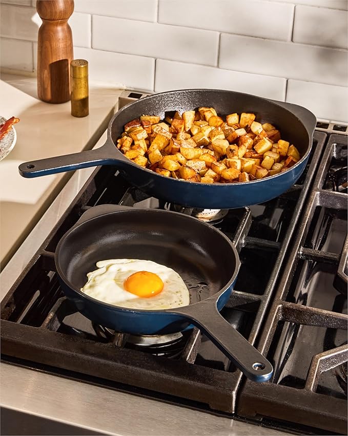 Caraway Cast Iron Skillet - 8” Enameled Cast Iron Pan With 3 Layer Enamel Coating - No Seasoning