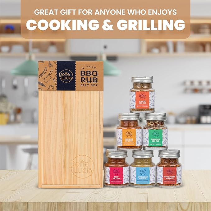 BBQ Rub Gift Set - Spice Gift Set in Premium Wooden Box - Great Grilling Gift for Father's Day
