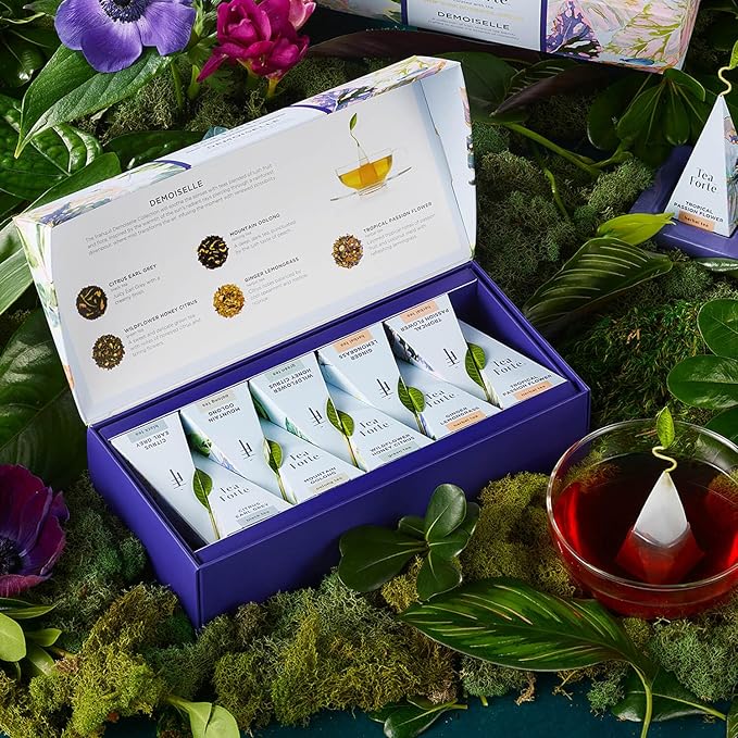 Tea Forte Demoiselle Petite Presentation Box Tea Gift Set Sampler, 10 Count, 2 of Each Variety