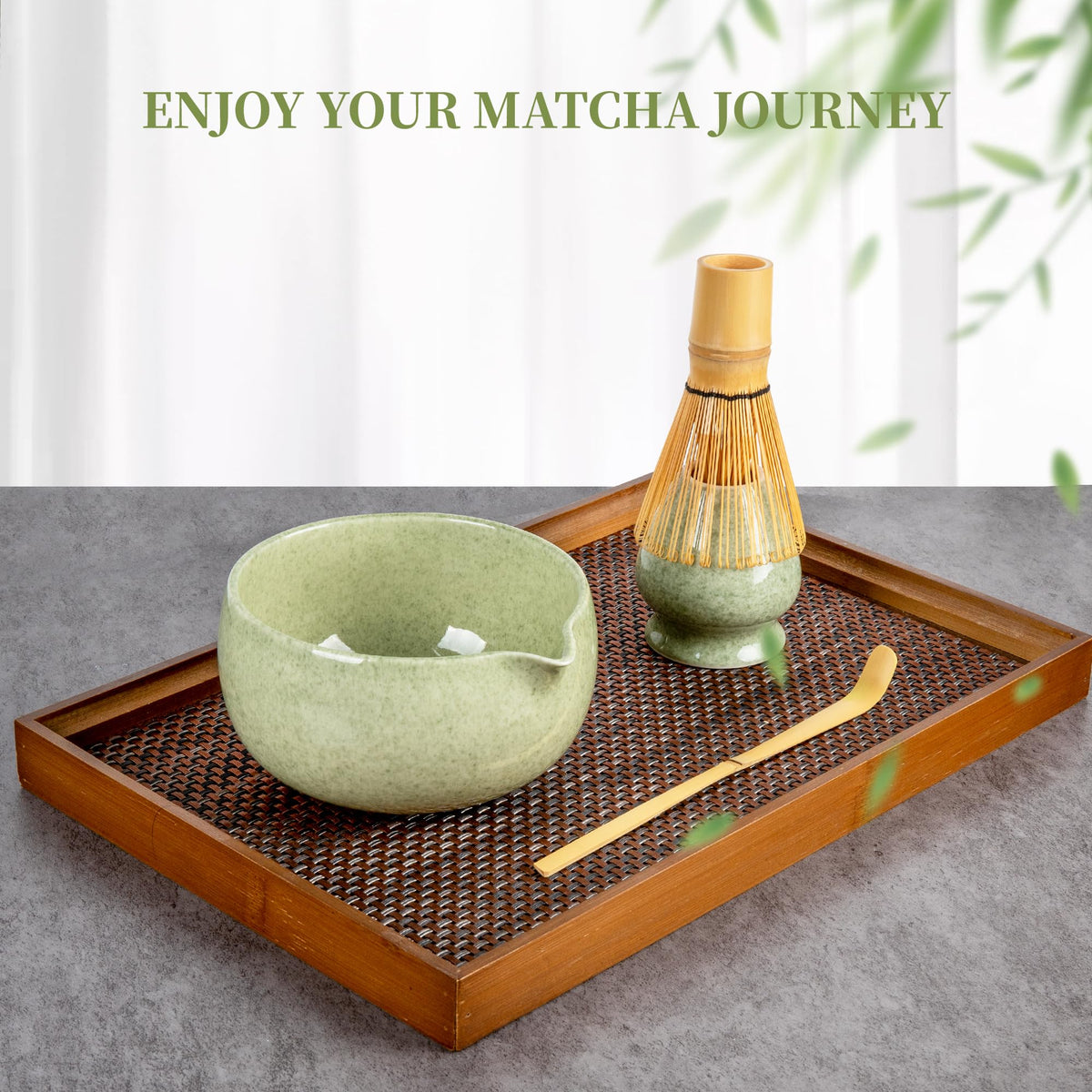 YIBO Matcha Whisk Set With Bowl, Ceramic Matcha Making Kit Includes Bamboo Whisk (Chasen), Holder