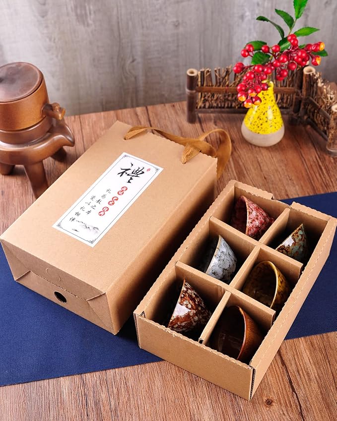 WHJY Ceramic, Japanese Sake Cups, Traditional Chinese Kung Fu Tea cups set Kiln Change Glazed. set