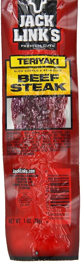 Jack Link's Beef Steak, Teriyaki - Protein Snacks, Meat Snack with 9g of Protein, Made with 100%