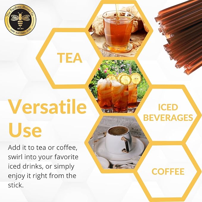 Wildflower and Sage Honey Straws, 50 Count - Perfect for Iced and Hot Beverages or Treat - Travel