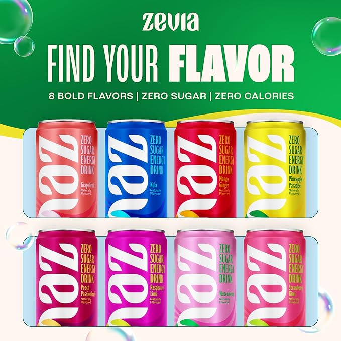 Zevia Zero Sugar Energy Drink, Pineapple Paradise, 12 oz Cans (12-Pack) – Naturally Sweetened